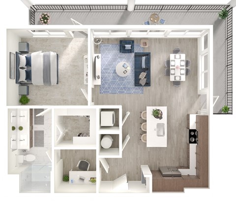 a 1 bedroom floor plan with a bathroom and a living room